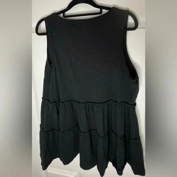 ☘️ New Torrid Vintage Slub Notch Neck Lace Babydoll Top, Size 0 (12), Deep Black - Picture 8 of 9